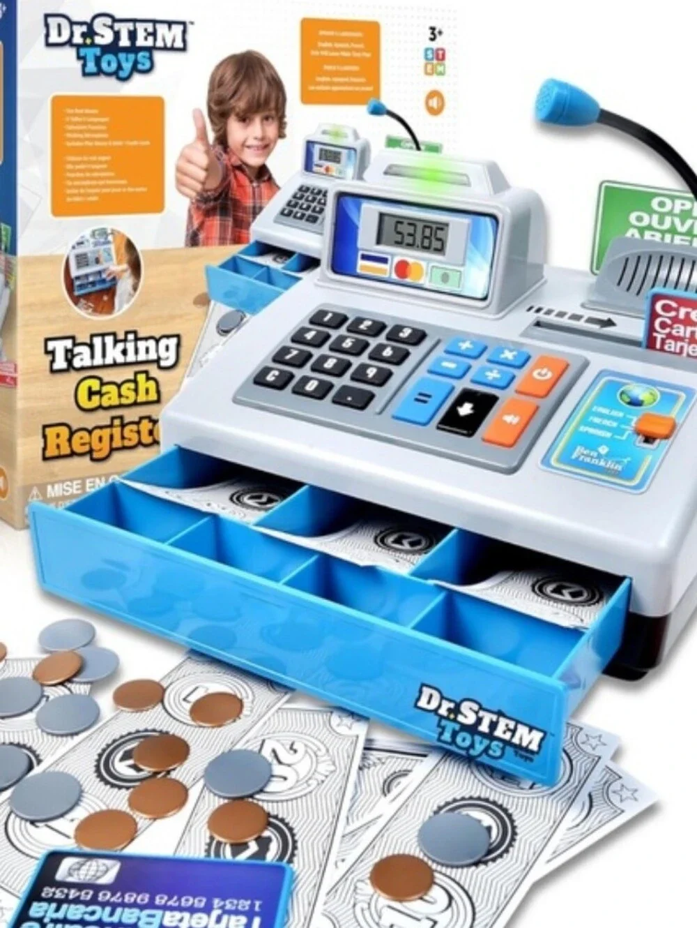 New Dr. Stem Toys Talking Cash Register Toy - Silver, Blue, Black